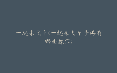 一起来飞车(一起来飞车手游有哪些操作)