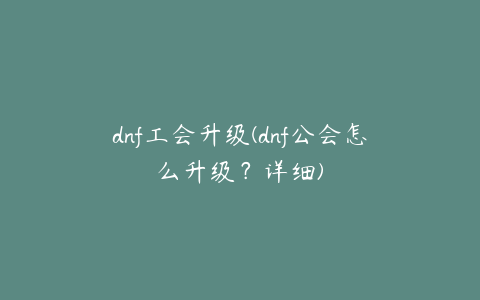 dnf工会升级(dnf公会怎么升级?详细)