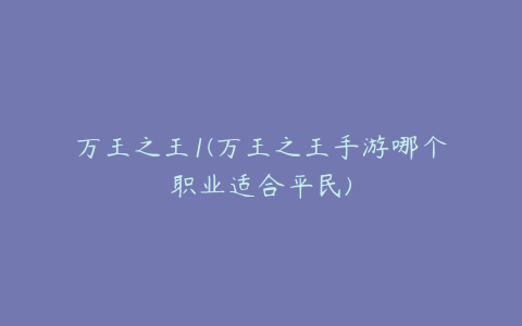 万王之王1(万王之王手游哪个职业适合平民)