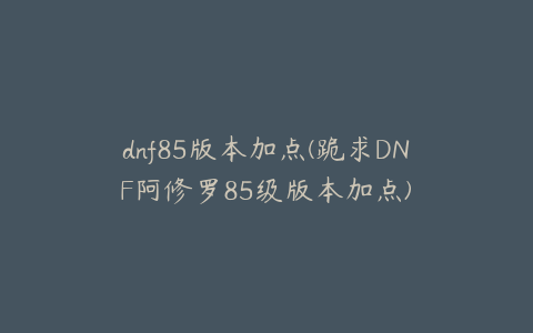 dnf85版本加点(跪求DNF阿修罗85级版本加点)
