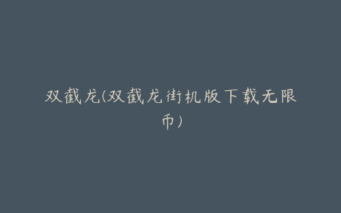双截龙(双截龙街机版下载无限币)