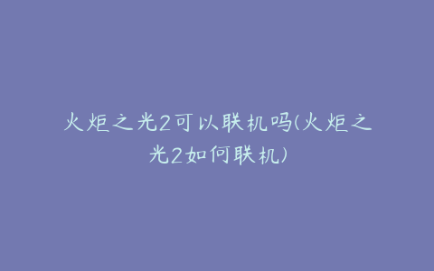 火炬之光2可以联机吗(火炬之光2如何联机)