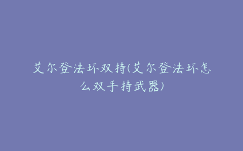 艾尔登法环双持(艾尔登法环怎么双手持武器)