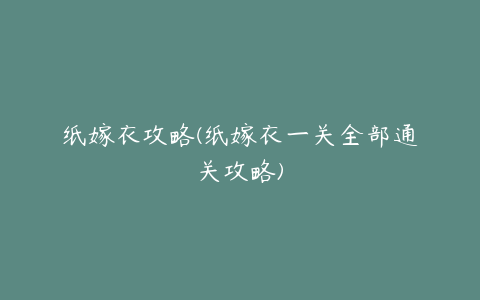 纸嫁衣攻略(纸嫁衣一关全部通关攻略)