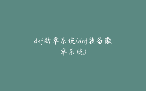 dnf勋章系统(dnf装备徽章系统)