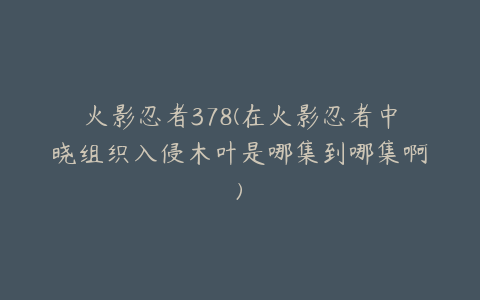 火影忍者378(在火影忍者中晓组织入侵木叶是哪集到哪集啊)
