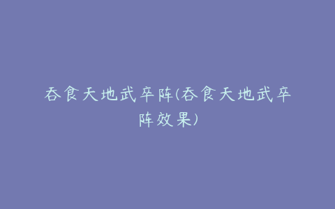 吞食天地武卒阵(吞食天地武卒阵效果)