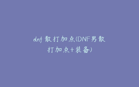 dnf 散打加点(DNF男散打加点+装备)