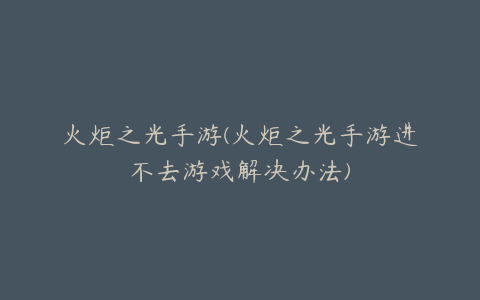 火炬之光手游(火炬之光手游进不去游戏解决办法)