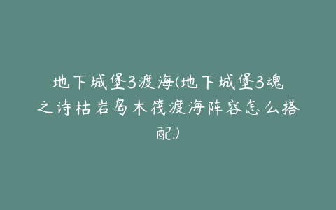 地下城堡3渡海(地下城堡3魂之诗枯岩岛木筏渡海阵容怎么搭配)