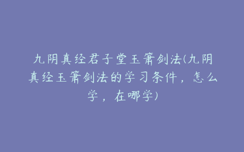 九阴真经君子堂玉箫剑法(九阴真经玉箫剑法的学习条件,怎么学,在哪学)