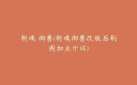 斩魂 御兽(斩魂御兽改版后刷图加点介绍)