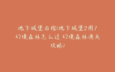 地下城堡石棺(地下城堡2图7幻境森林怎么过 幻境森林通关攻略)
