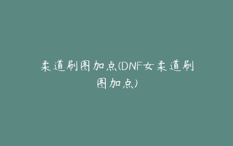 柔道刷图加点(DNF女柔道刷图加点)