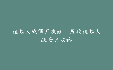 植物大战僵尸攻略,屋顶植物大战僵尸攻略