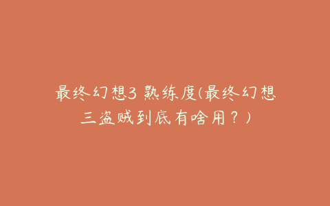 最终幻想3 熟练度(最终幻想三盗贼到底有啥用?)