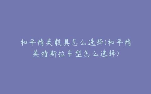和平精英载具怎么选择(和平精英特斯拉车型怎么选择)
