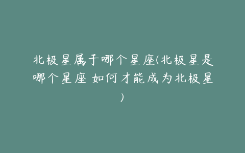 北极星属于哪个星座(北极星是哪个星座 如何才能成为北极星)