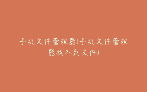 手机文件管理器(手机文件管理器找不到文件)
