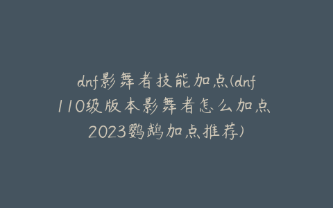dnf影舞者技能加点(dnf110级版本影舞者怎么加点 2023鹦鹉加点推荐)