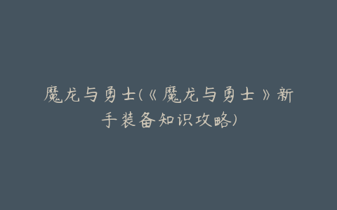 魔龙与勇士(《魔龙与勇士》新手装备知识攻略)